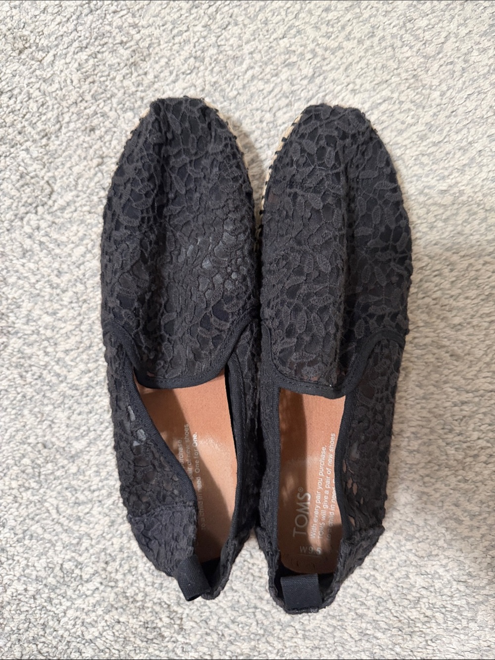 Toms Black Lace Slip-On Flats